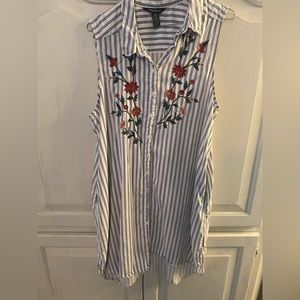 Belgium Co Terre Bleue collared dress with stitched flower detail